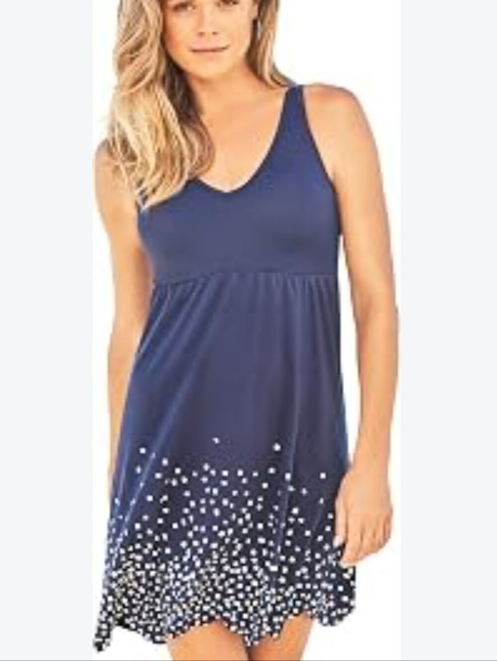 Plus Size Swim365 Swimsuits  For All Navy Swim Dress with Silver Dot Hem
